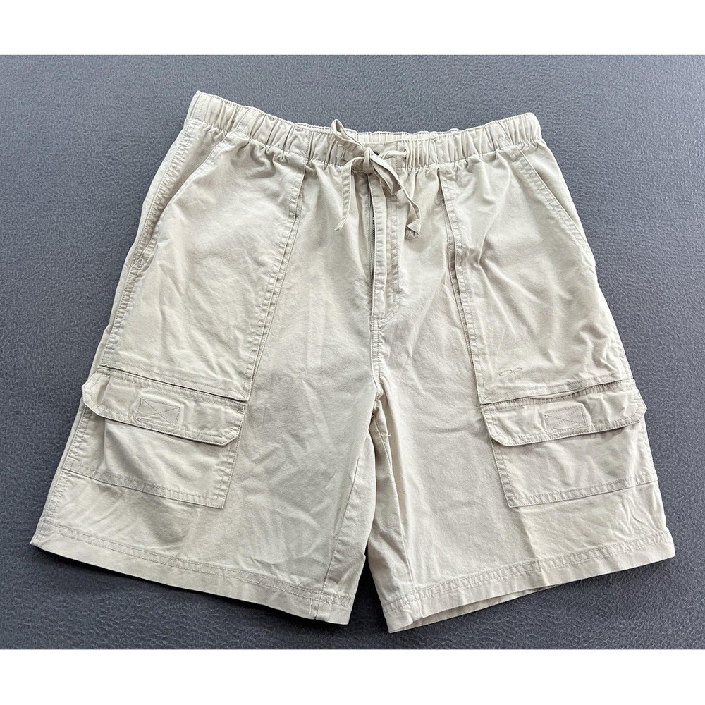 VTG OP Cargo Shorts Men's Large Beige Outdoor Multi Pocket Drawstring Waist